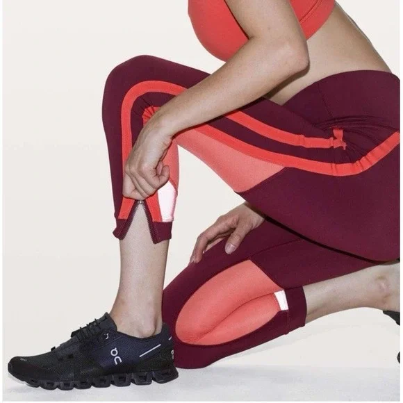 Lululemon Zip The Line Crop 23" Leggings Sz 12 Deep Ruby / Poppy Coral - Picture 3 of 12